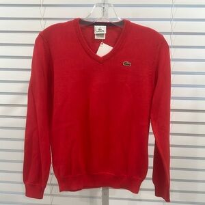 Boys Red Lacoste V-Neck Cotton Sweater NWT Size 12